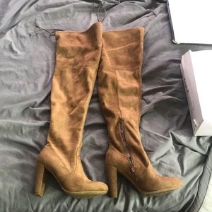 Over the knee tan boots